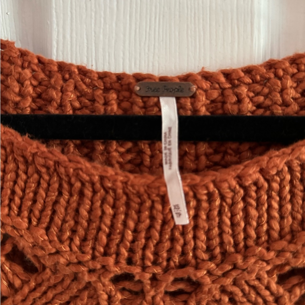 Free People Diamond in the Rough Terra Cotta Crochet Cap-Sleeve Sweater Top XS - Picture 3 of 4